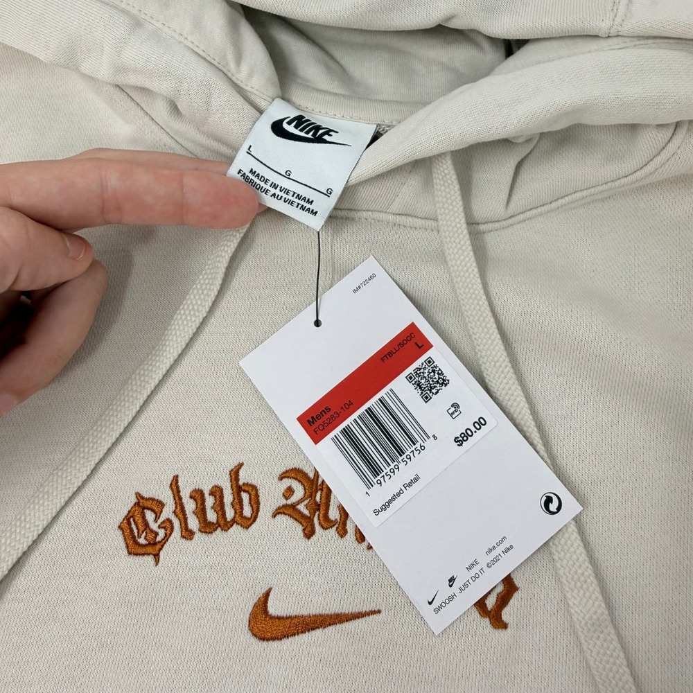 Nike Club America Hoodie Mens Large Sail White Brown Embroidered FQ5283-104 NEW - Picture 5 of 9